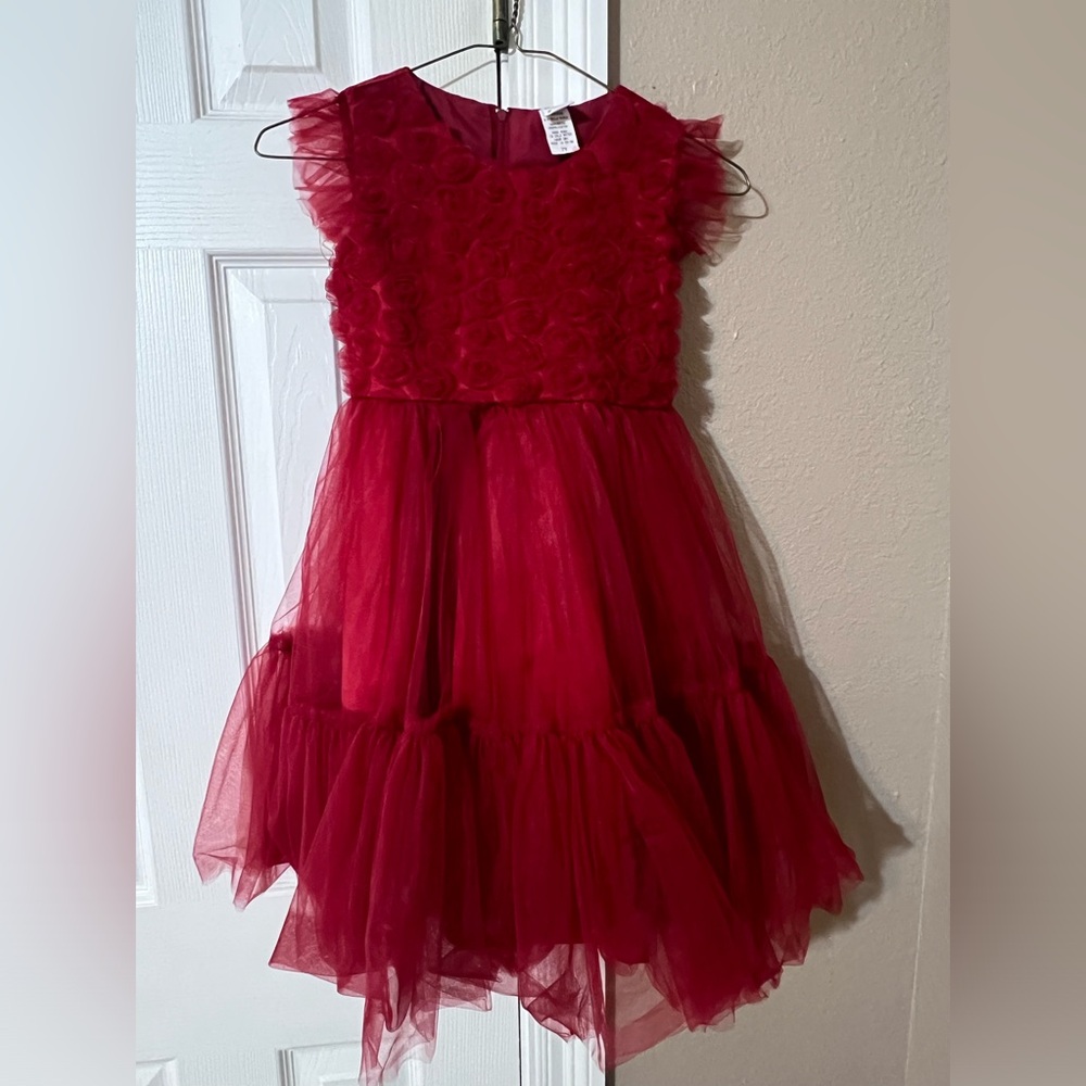 Red floral appliqué dress. Worn one time only! Perfect for the holiday season.